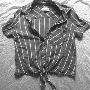 Button down tie-front striped top